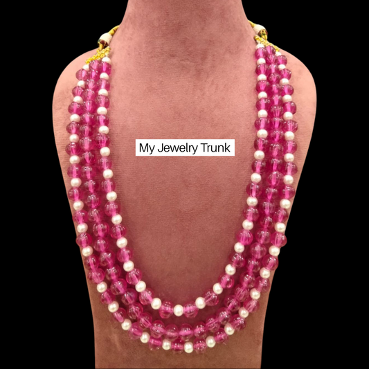Color Stone & Pearl Long Necklace
