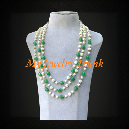 Pearl & Color Stone Long Necklace