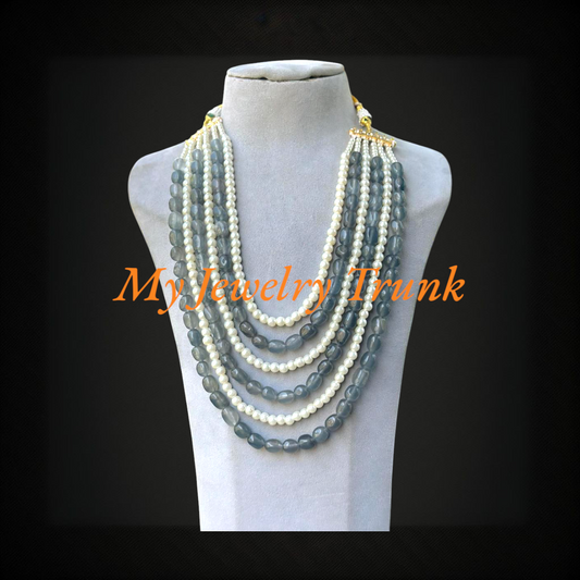 Pearl & Color Stone Long Necklace